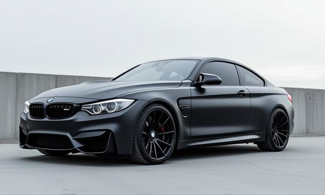 BMW M4 warna hitam doff dengan velg racing custom