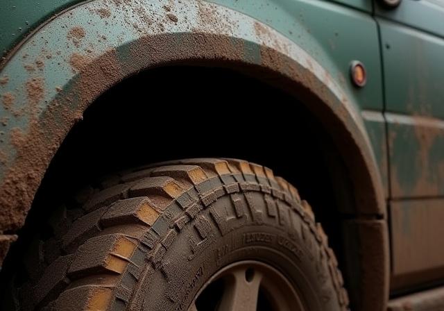 Close up of a muddy wheel arch (Before).