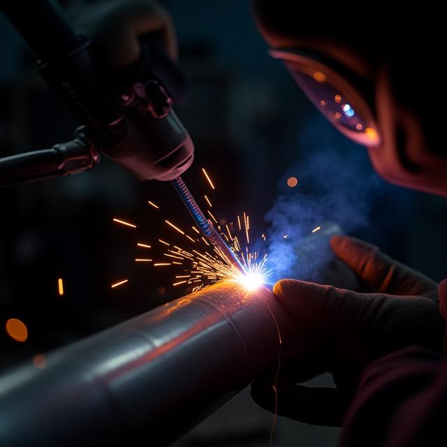 Proses pengelasan TIG pada sistem knalpot kustom