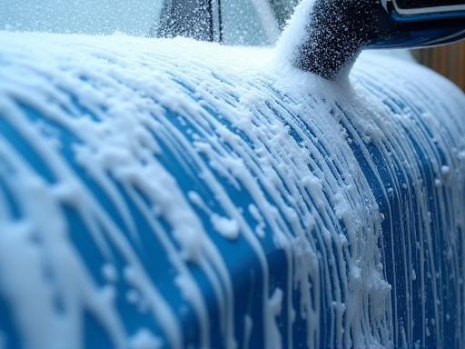 High-pressure rinse and soap application for an express wash.